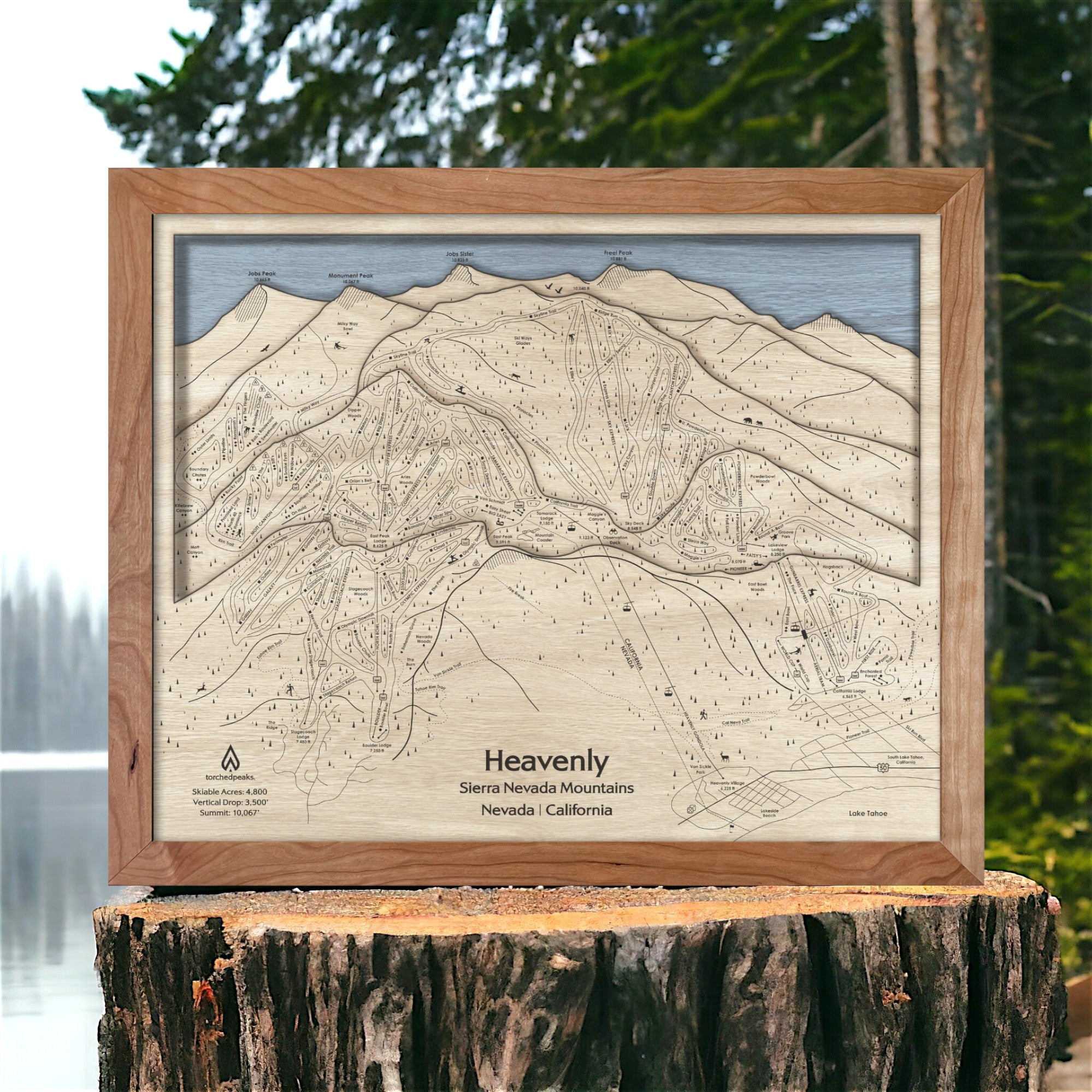 Heavenly Ski Resort Wooden Map, Ski Cabin Decor, Wall Art