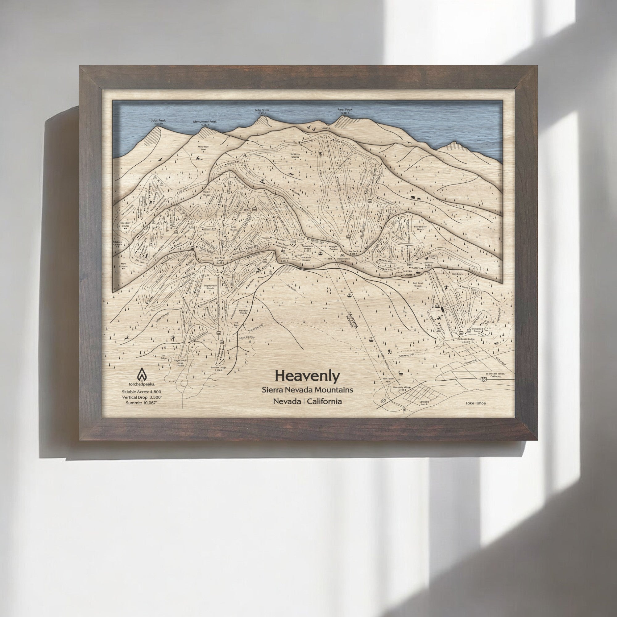 Heavenly Mountain Ski Slopes Map, Framed Map, Skiing Art