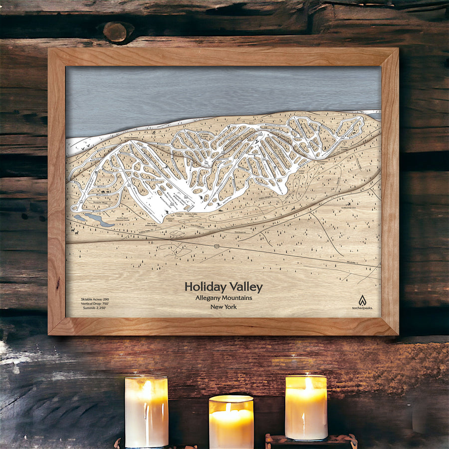 Holiday Valley New York Ski Slope Map, Wooden Ski Map, Skiing Gifts