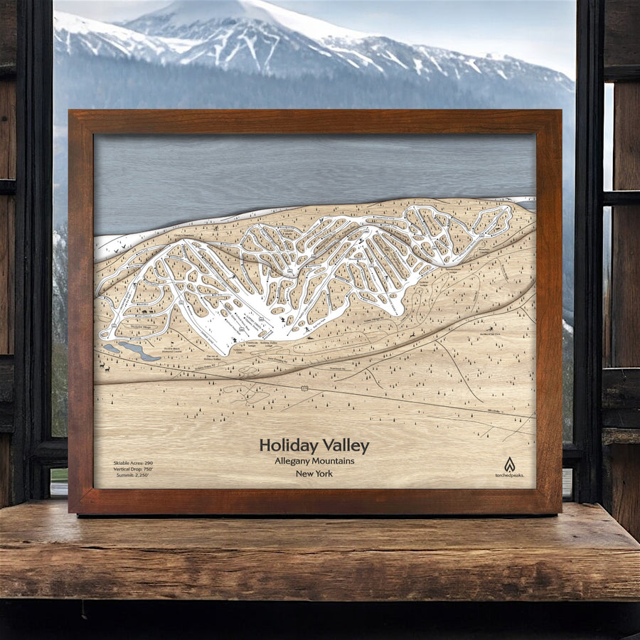 Holiday Valley Map, Skiing Decor, Torched Peaks, Mountain Art, Ski Art