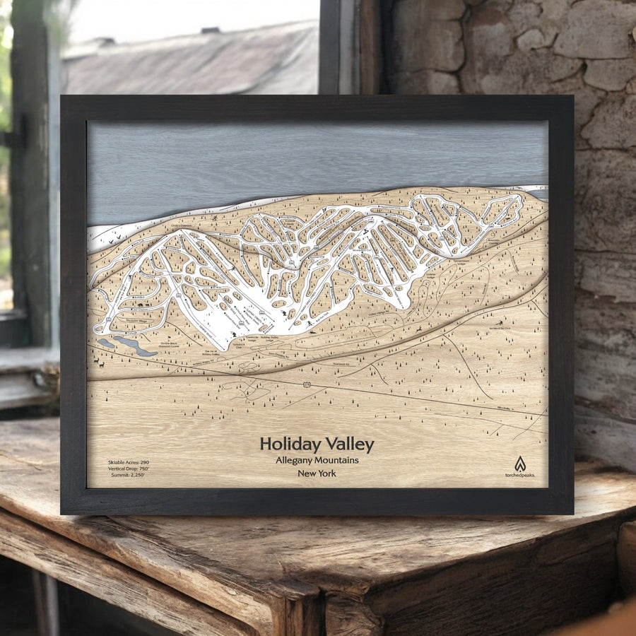 Holiday Valley Ski Trail Map Engraved in Wood and Frame, Skiing  Art for your home