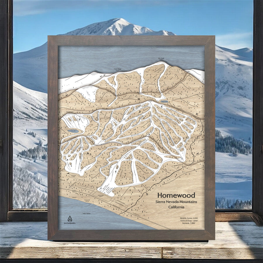 Homewood Map, Ski Resort Map Art, Slopes Mountain Art