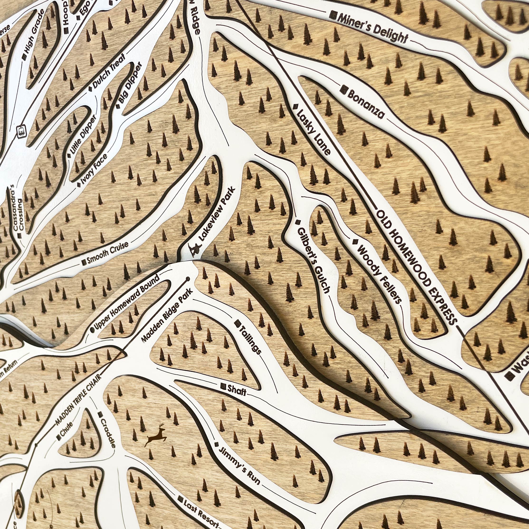 Homewood California Ski Map, Laser-cut map designed by Torched Peaks, the original ski trail map company