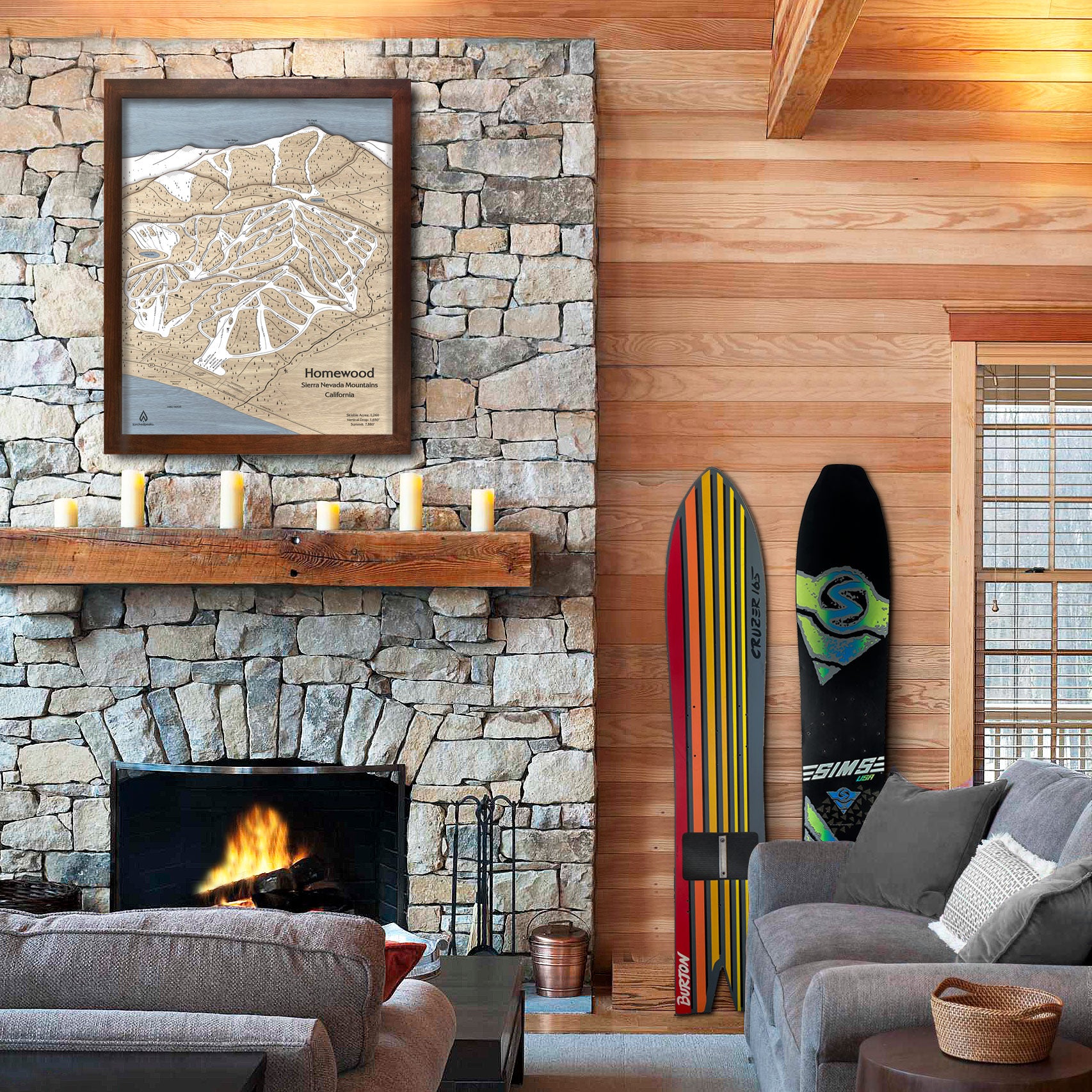 Homewood Mountain Ski Map, Ski Decor for your Home or Office