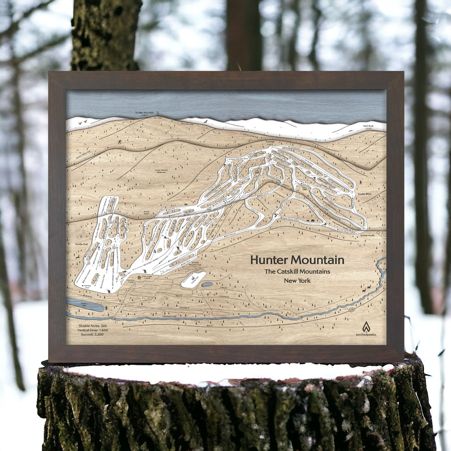 Hunter Mountain 3D Wood Ski Trail Map, Framed Ski Map