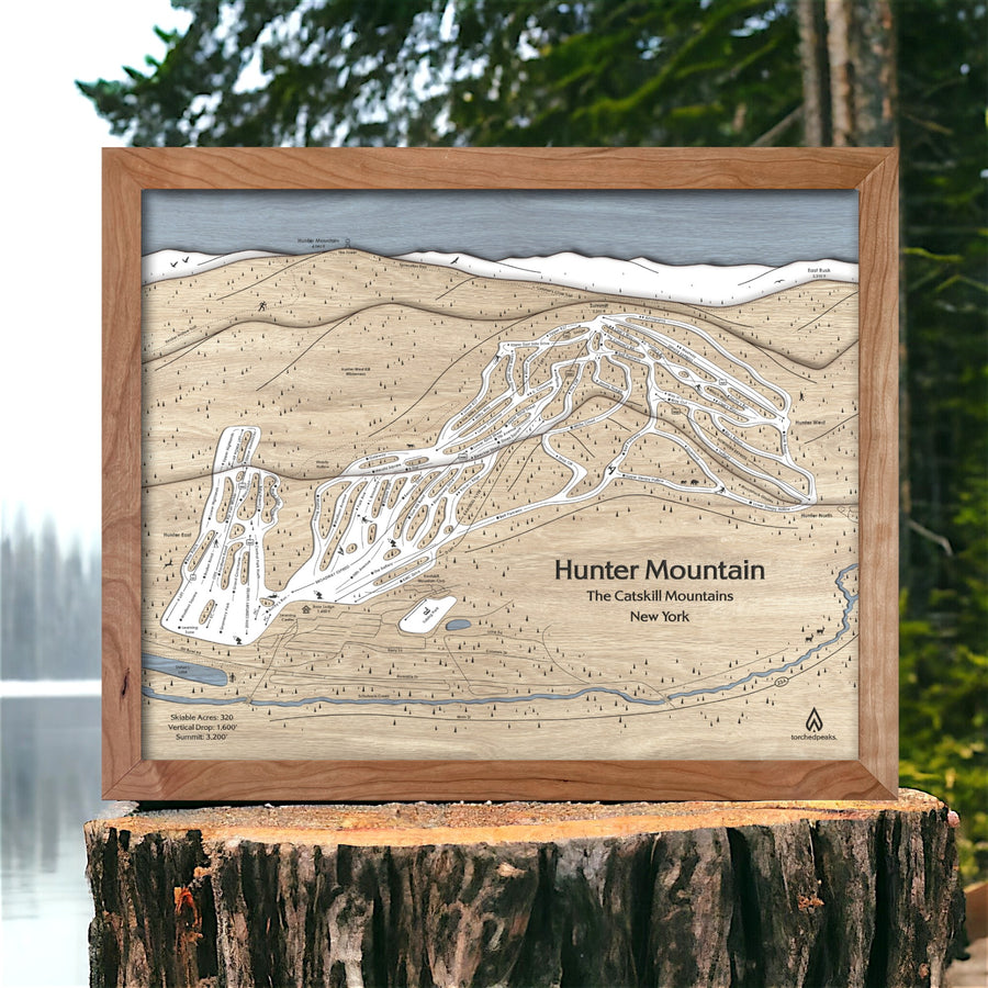 Hunter Mountain New York, Handcrafted Wood Skiing Map