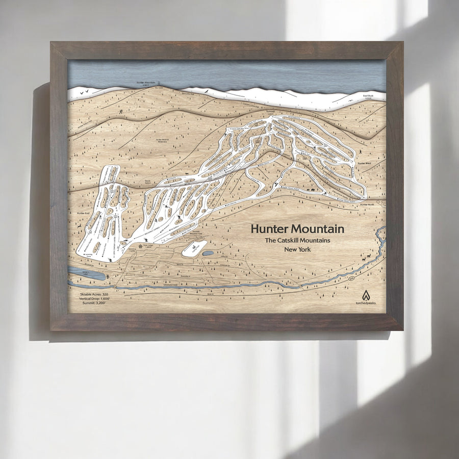 Hunter Mountain Ski Area Map, Framed Skiing Art by Torched Peaks