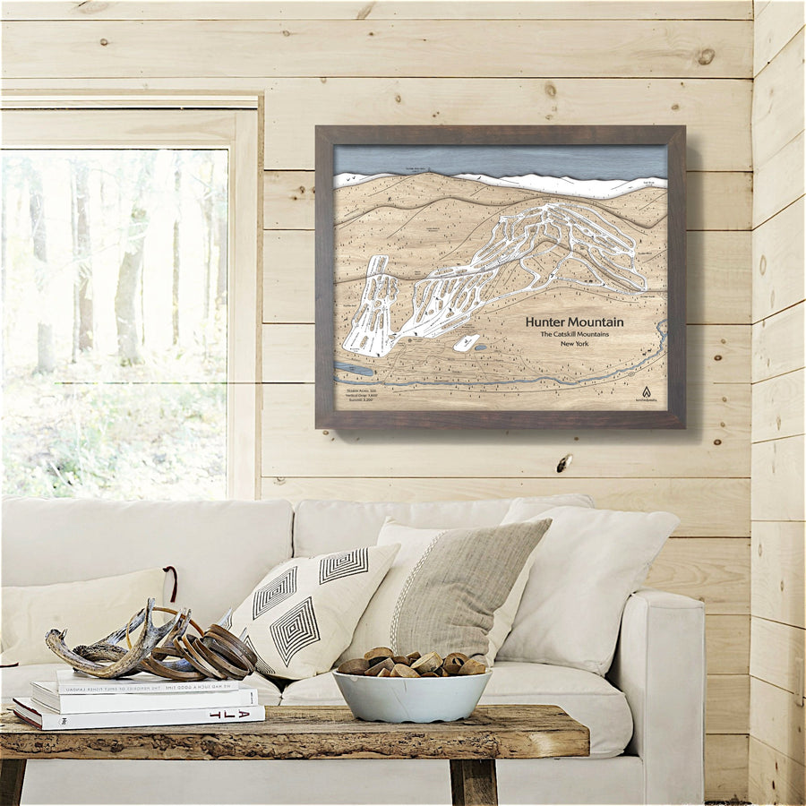 Hunter Mountain New York, Wooden Ski Map Print