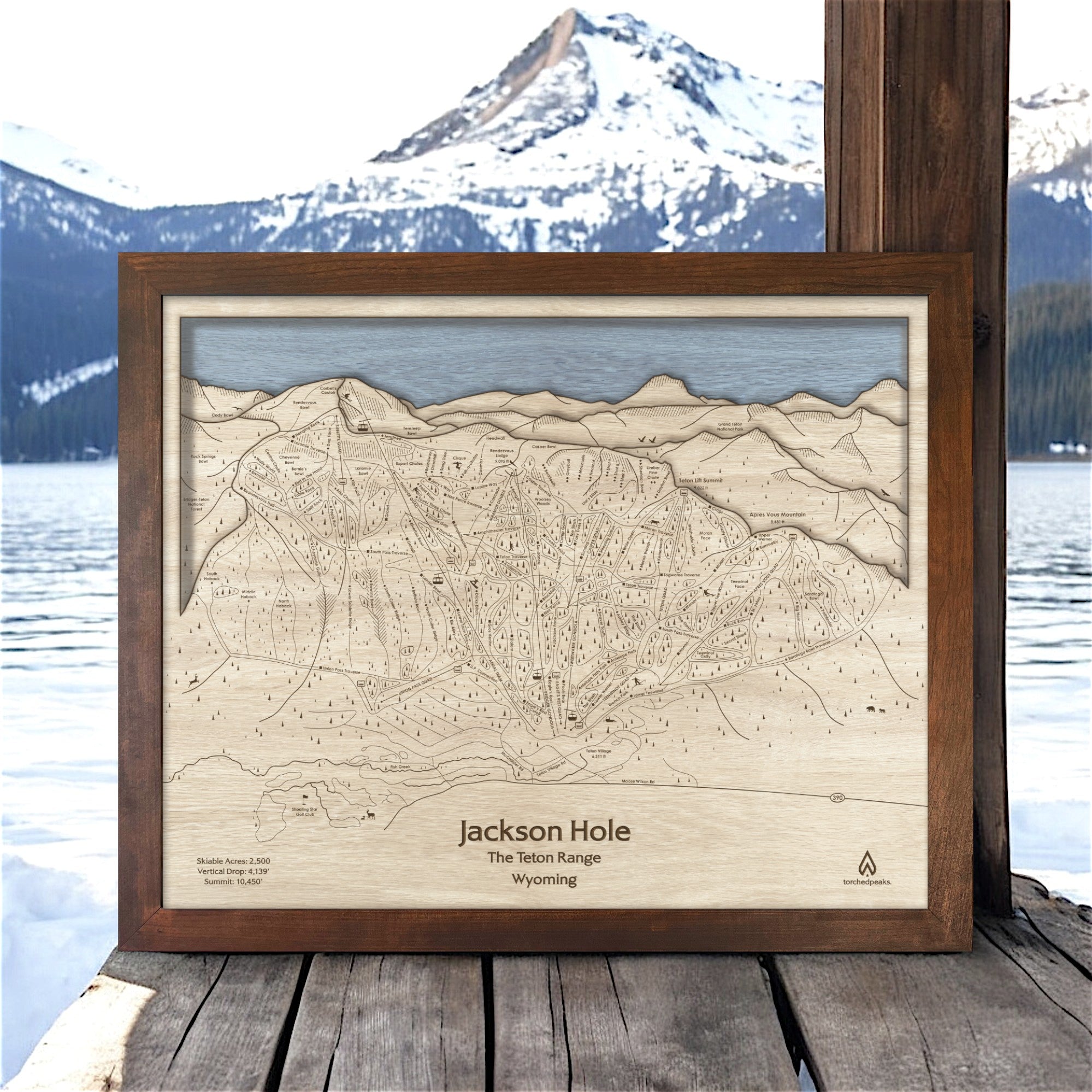 Jackson Hole Wood Ski Print, Jackson Hole Ski Resort Map Wall Art