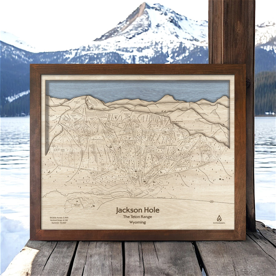 Jackson Hole Wood Ski Print, Jackson Hole Ski Resort Map Wall Art