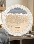 Handcrafted Jackson Hole ski map cribbage board in Arctic White displayed in a bright mountain home.