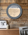 Jackson Hole ski map cribbage board mounted on a reclaimed-wood wall as handcrafted ski cabin wall art.