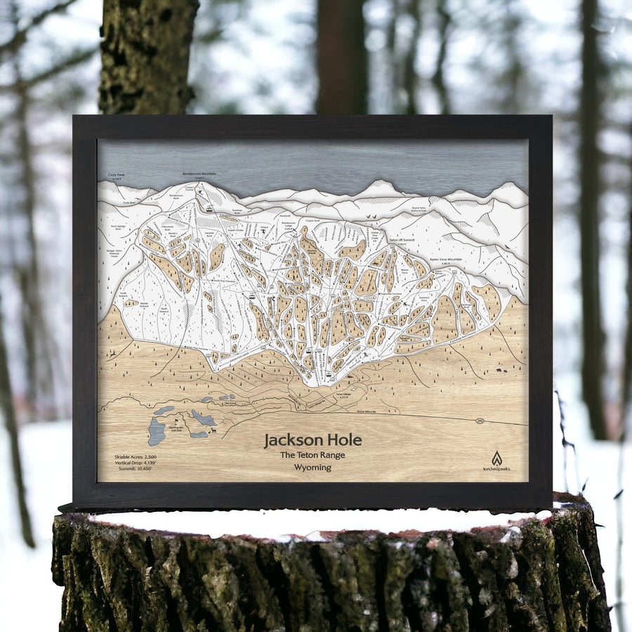 Skiing Wall Art: Custom wood map of Jackson Hole ski resort