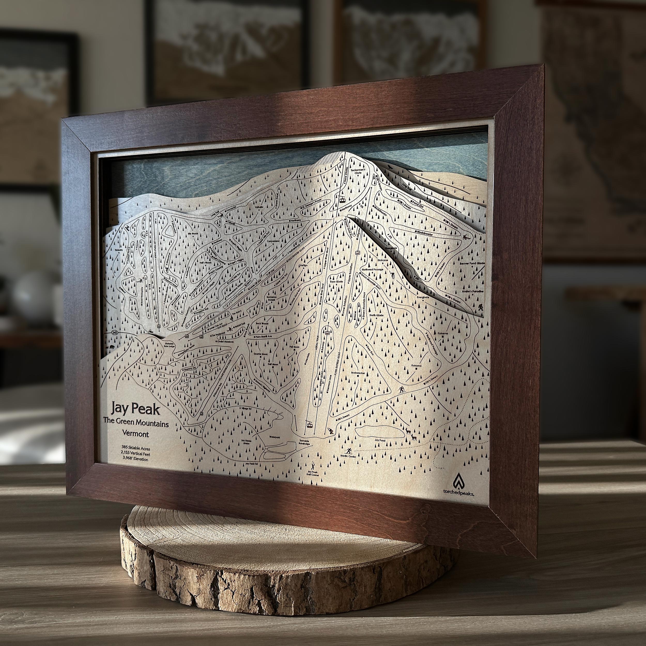 Jay Peak VT Ski Trail Map | 3D Wooden Layered Map