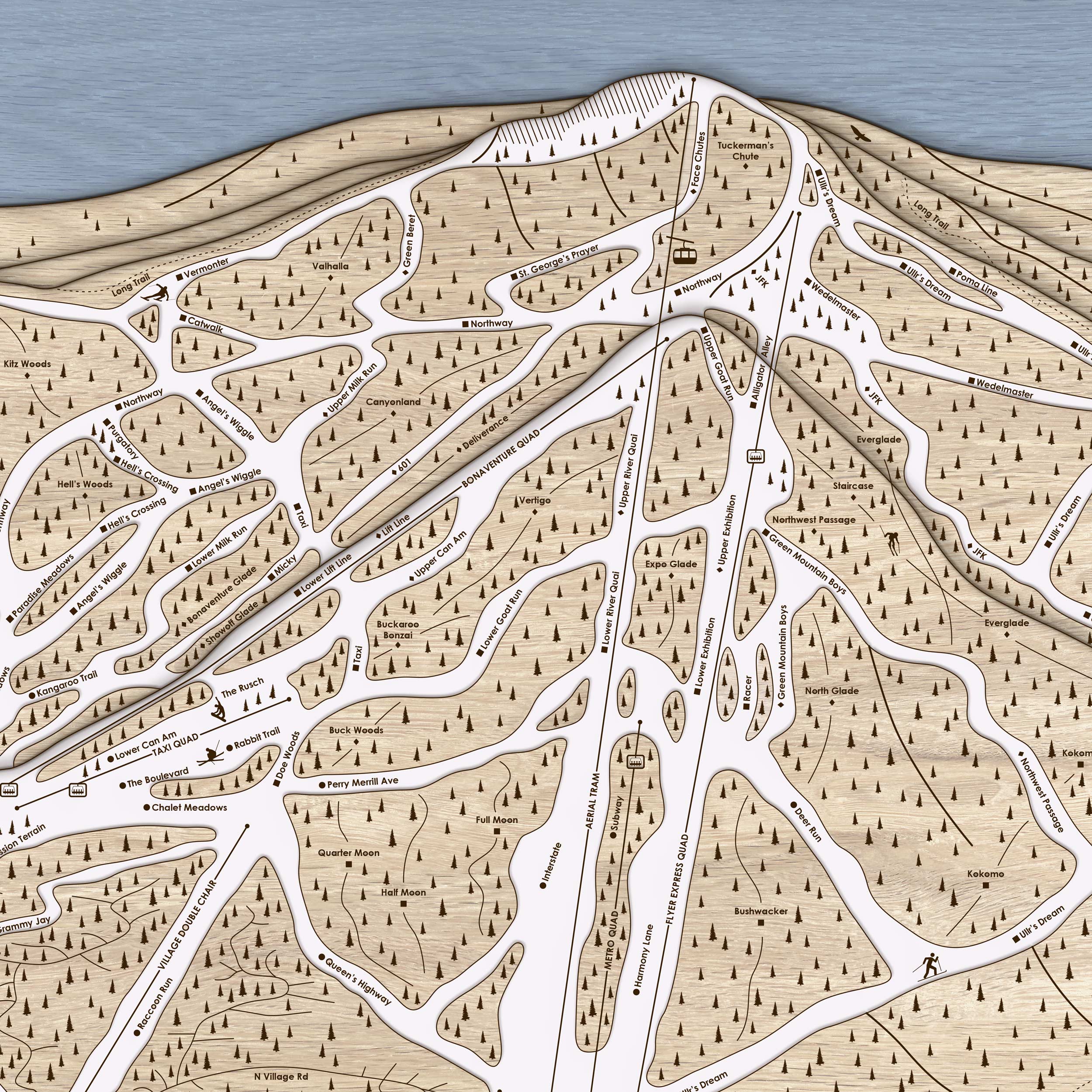 Jay Peak Vermont Ski Trail Map | 3D Wood Mountain Art