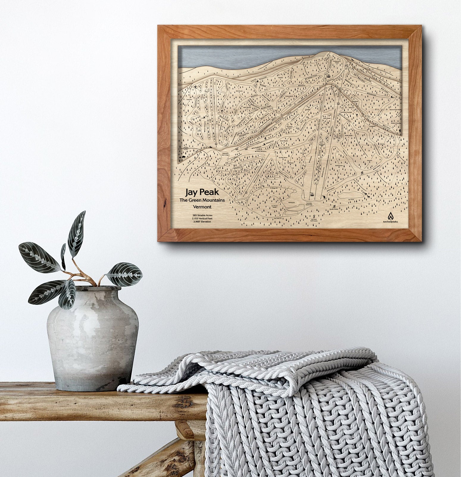 Jay Peak VT Ski Trail Map | 3D Wooden Layered Map, Ski Cabin Decor