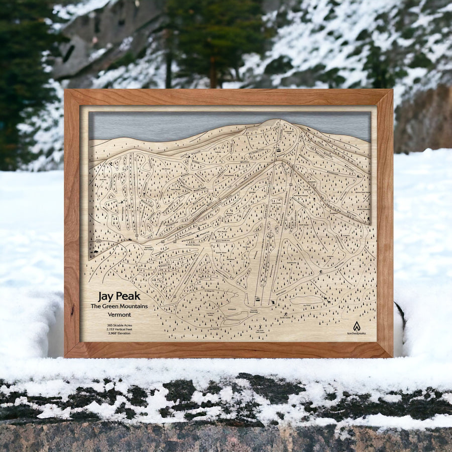 3D Layered Jay Peak Mountain Map made out of wood