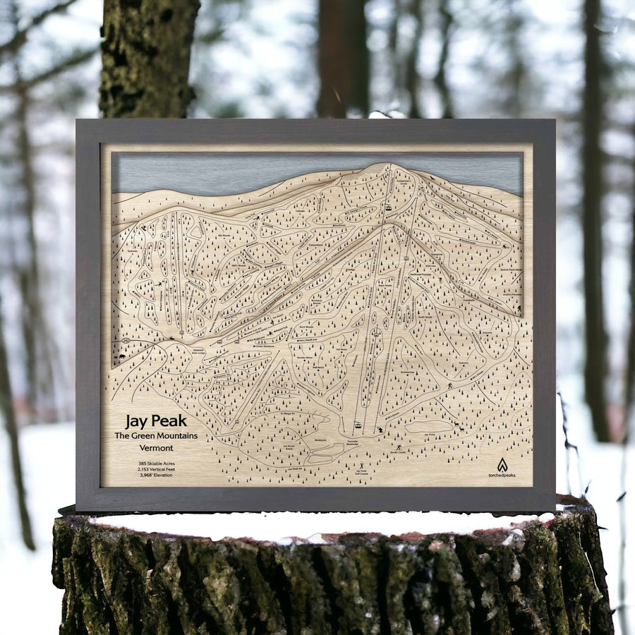 3D Wooden Jay Peak Ski Mountain Map, Ski House Decor