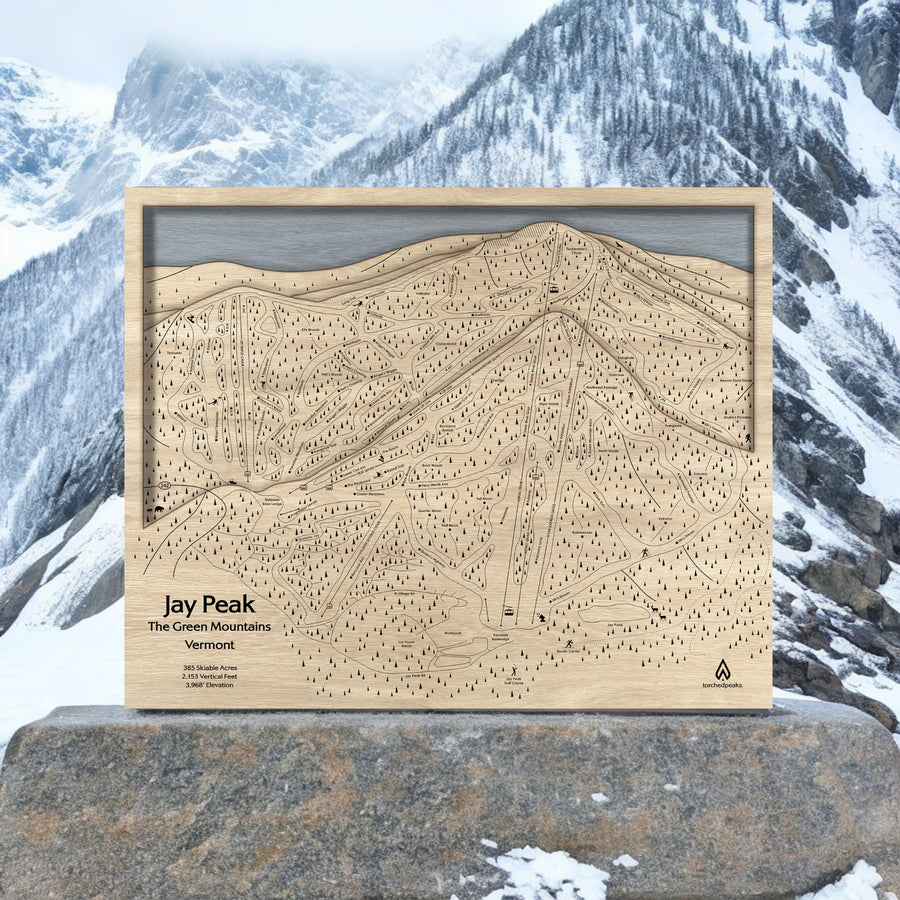 Minimalist, Wooden Jay Peak Map for Home and Office Decor