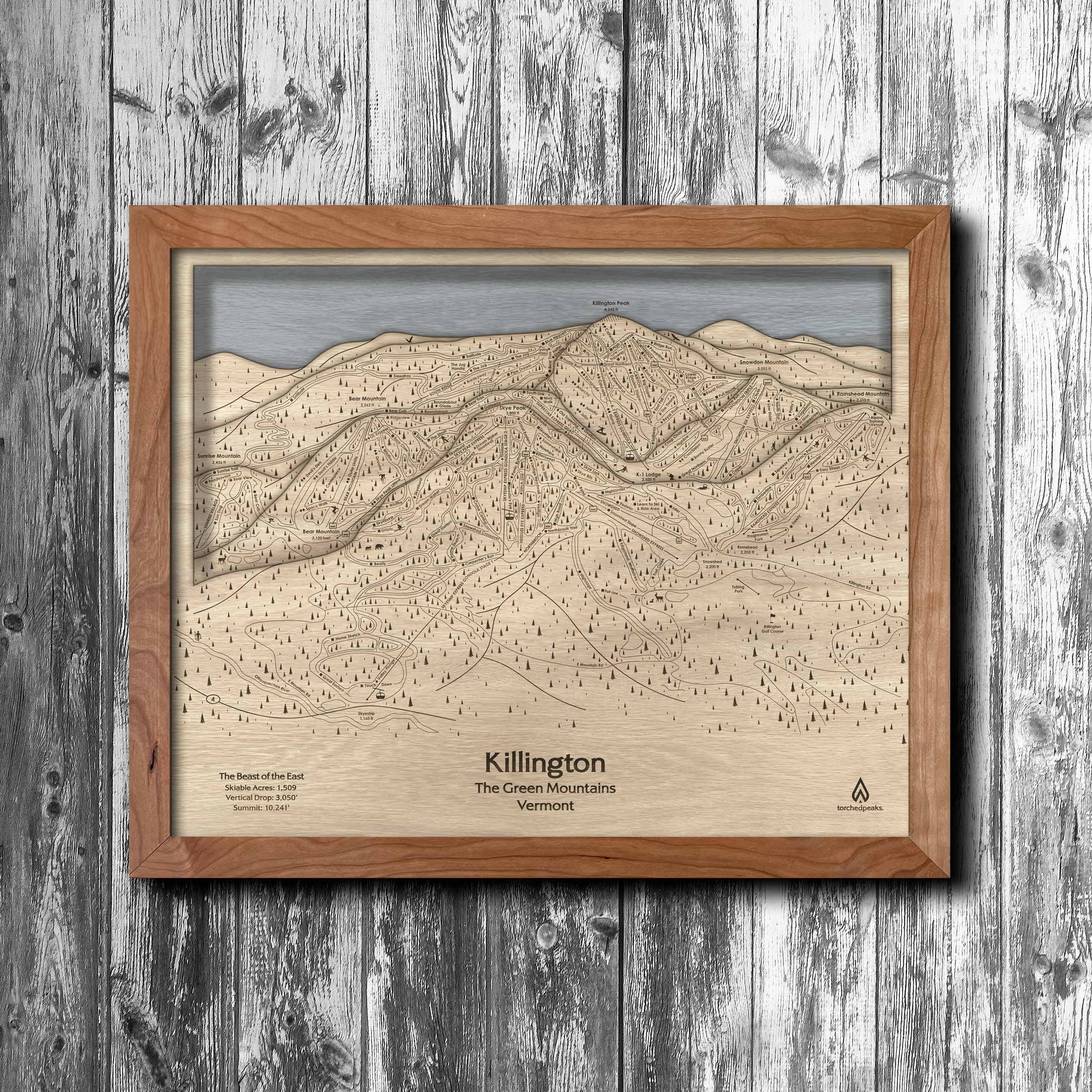 Killington VT Ski Trail Map | 3D Wood Ski Slope Art