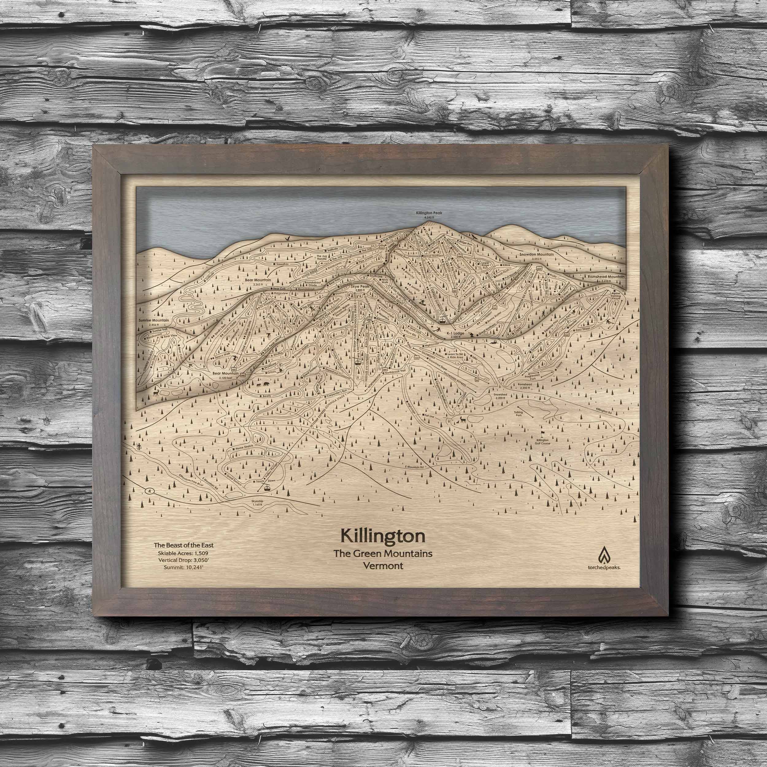 Killington VT Ski Trail Map | 3D Wood Ski Slope Art