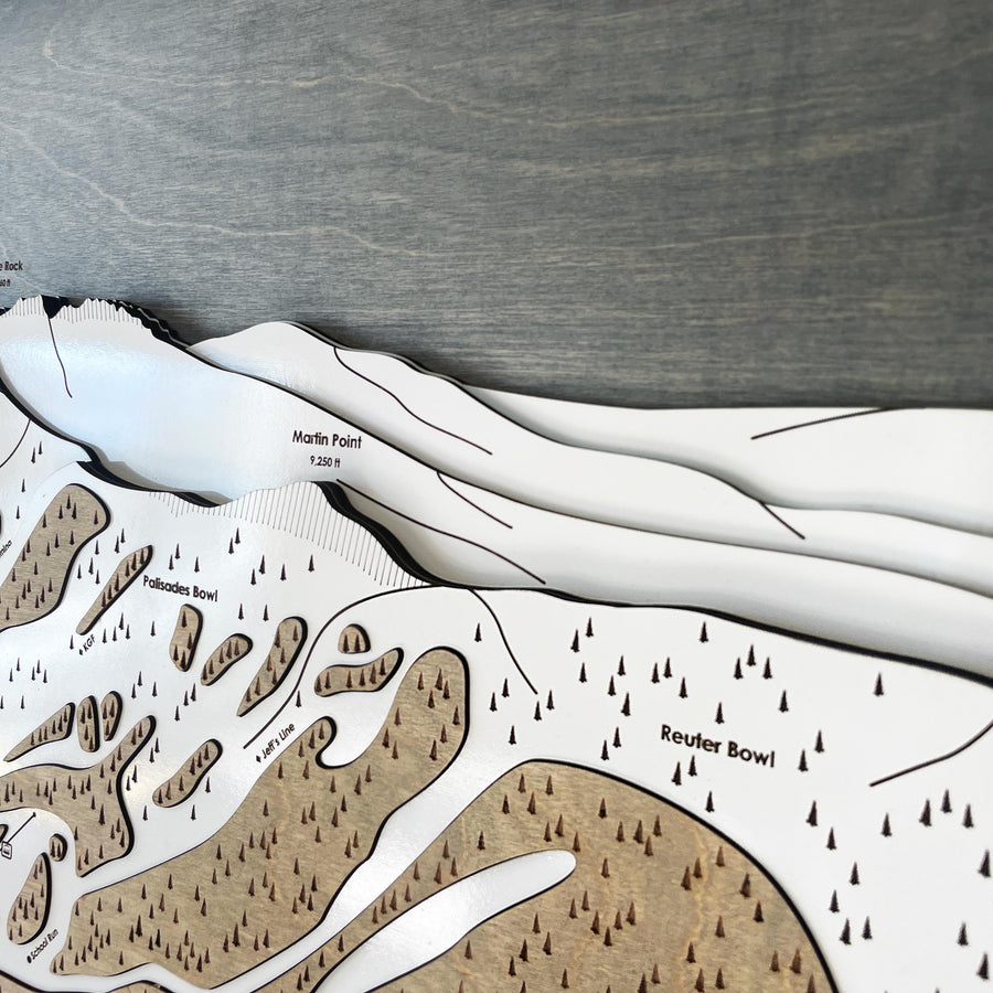 Kirkwood Mountain Ski Resort Map, Laser-cut, wood-carved ski trail map