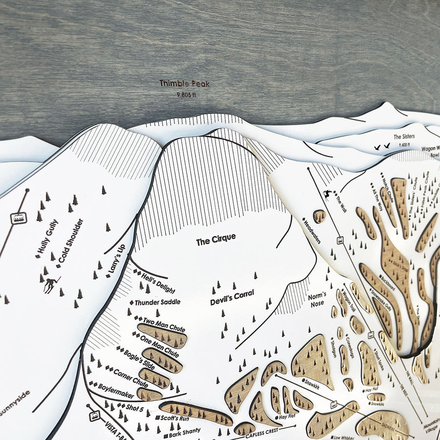 Kirkwood Mountain 3D Wood Ski Map, Skiing Wall Art, Ski and Snowboard Art