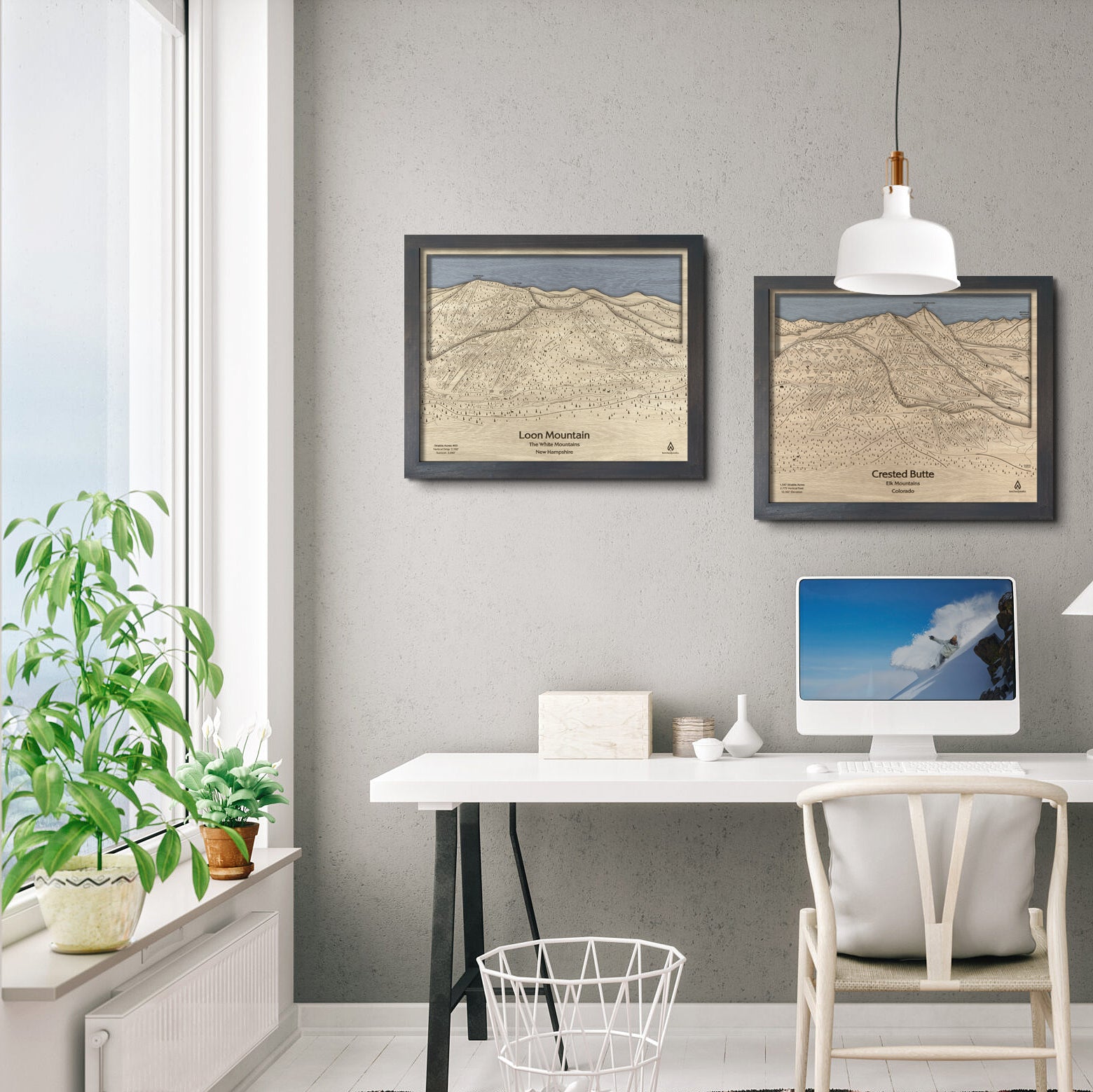 Loon Mountain Ski Trail Map | 3D Wood Ski Slope Mountain Art, Office Decor for Skiers