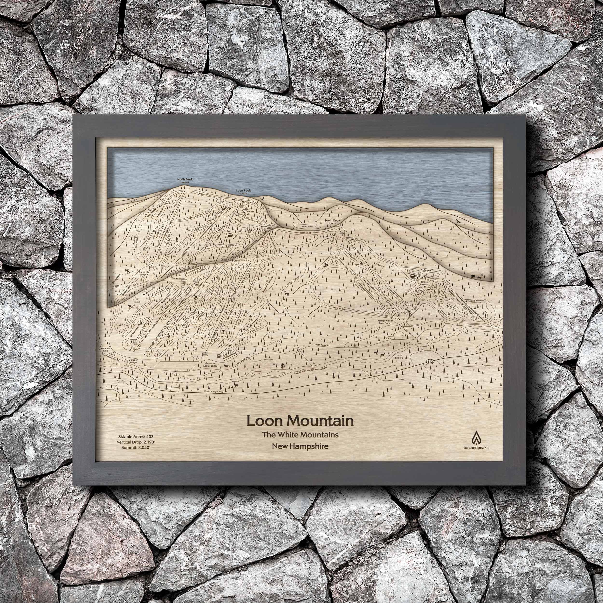 Loon Mountain Ski Trail Map | 3D Wood Ski Slope Mountain Art, Unique gifts for skiers
