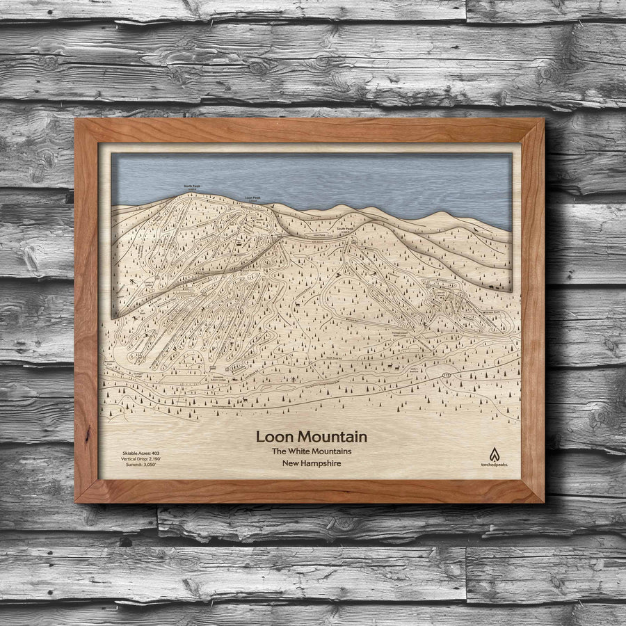 Loon Mountain Ski Trail Map | 3D Wood Ski Slope Mountain Art, Ski Cabin Decor
