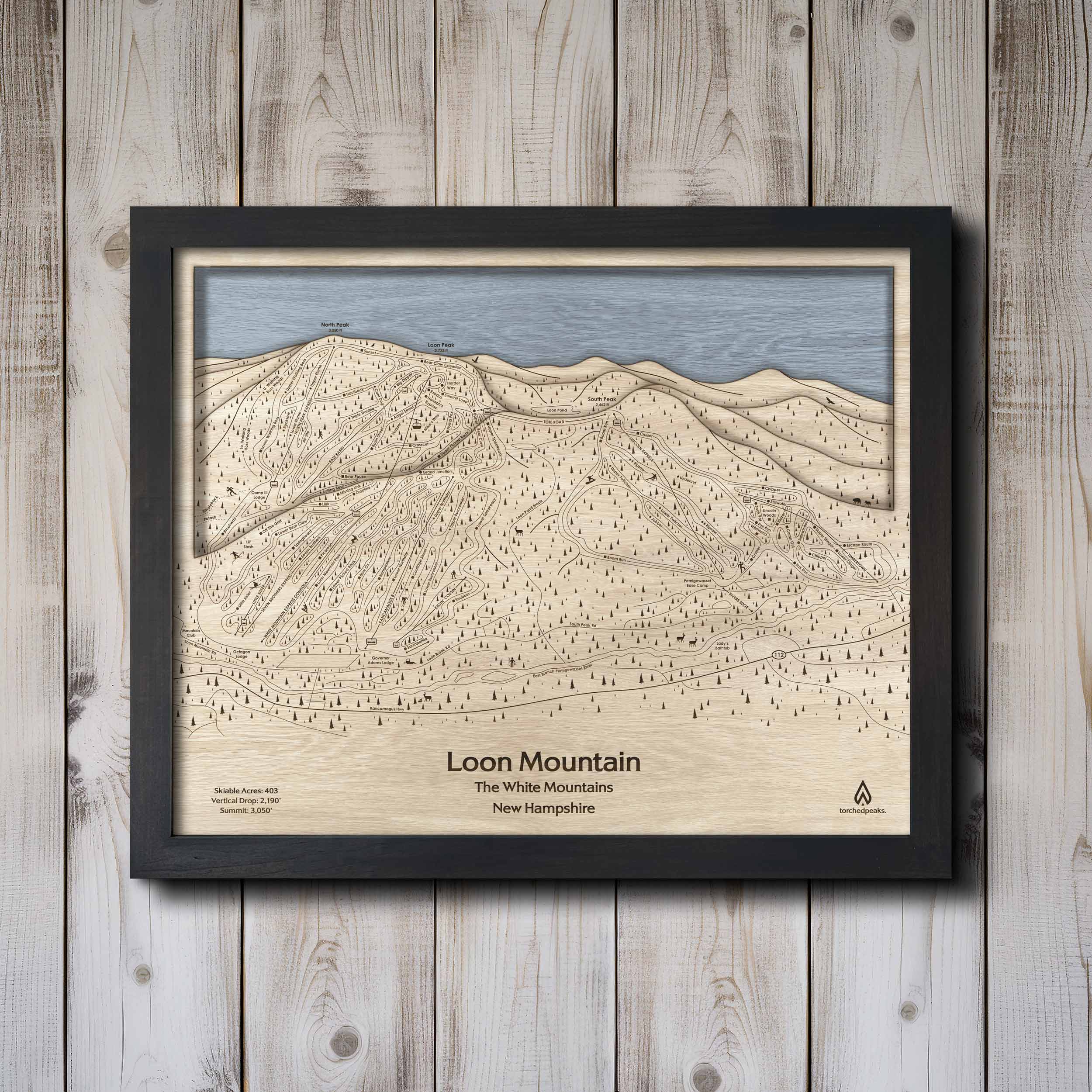 Loon Mountain Ski Trail Map | 3D Wood Ski Slope Mountain Art, Wall Art