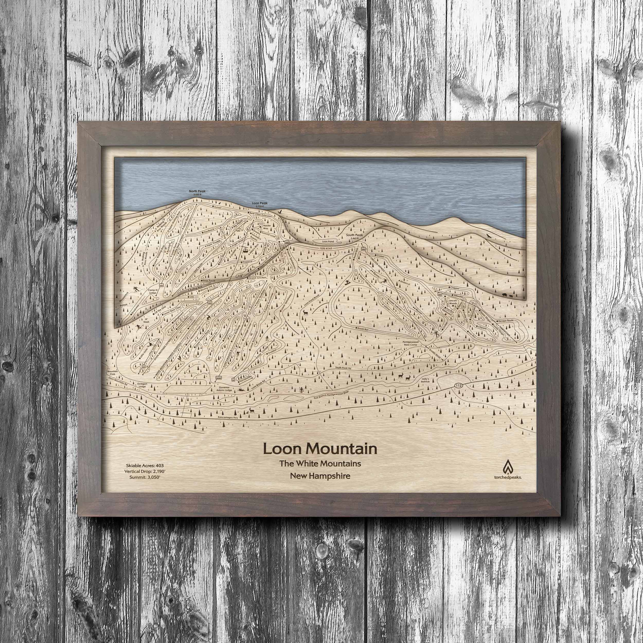 Loon Mountain Ski Trail Map | 3D Wood Ski Slope Mountain Art