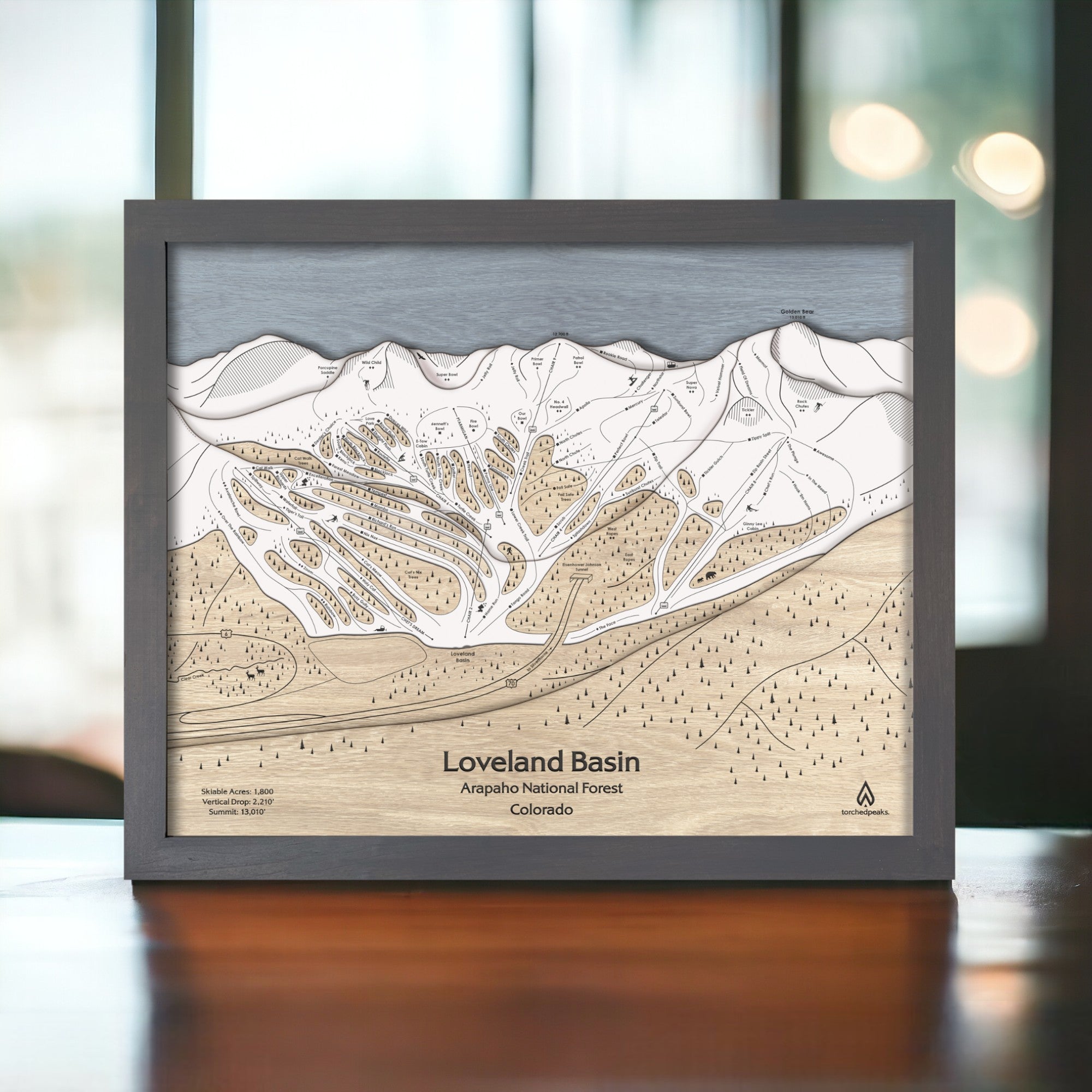 3D Wood Map  of Loveland Ski Resort in Colorado