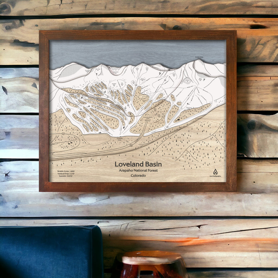 Loveland Colorado Ski Slope Map,  Slopes Mountain Art by Torched Peaks, Designed by Artist: Shawn Orecchio