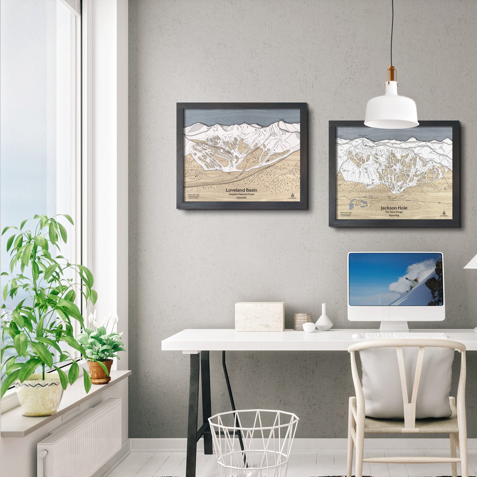 Ski Cabin Decor, Ski Resort Trail Maps engraved in wood. 