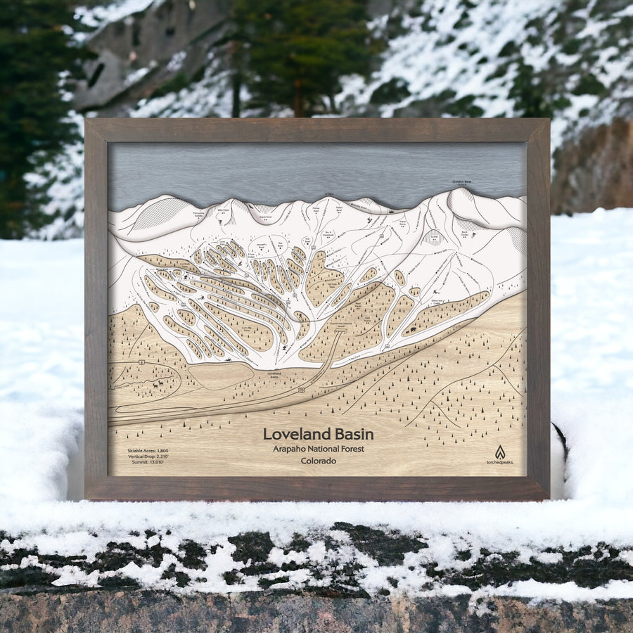 Loveland Colorado Map, 3D Wood Ski Trail Map Poster, Framed Wall Art