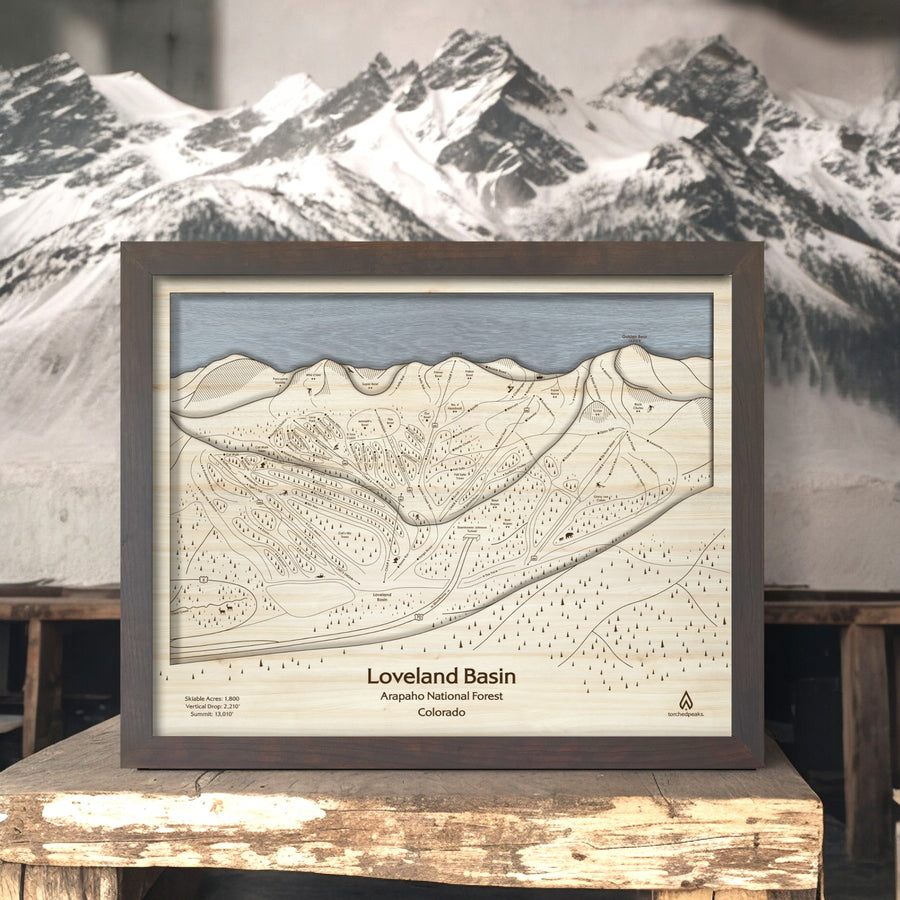 Loveland Ski Resort Map, 3D Layered Wood Map Art
