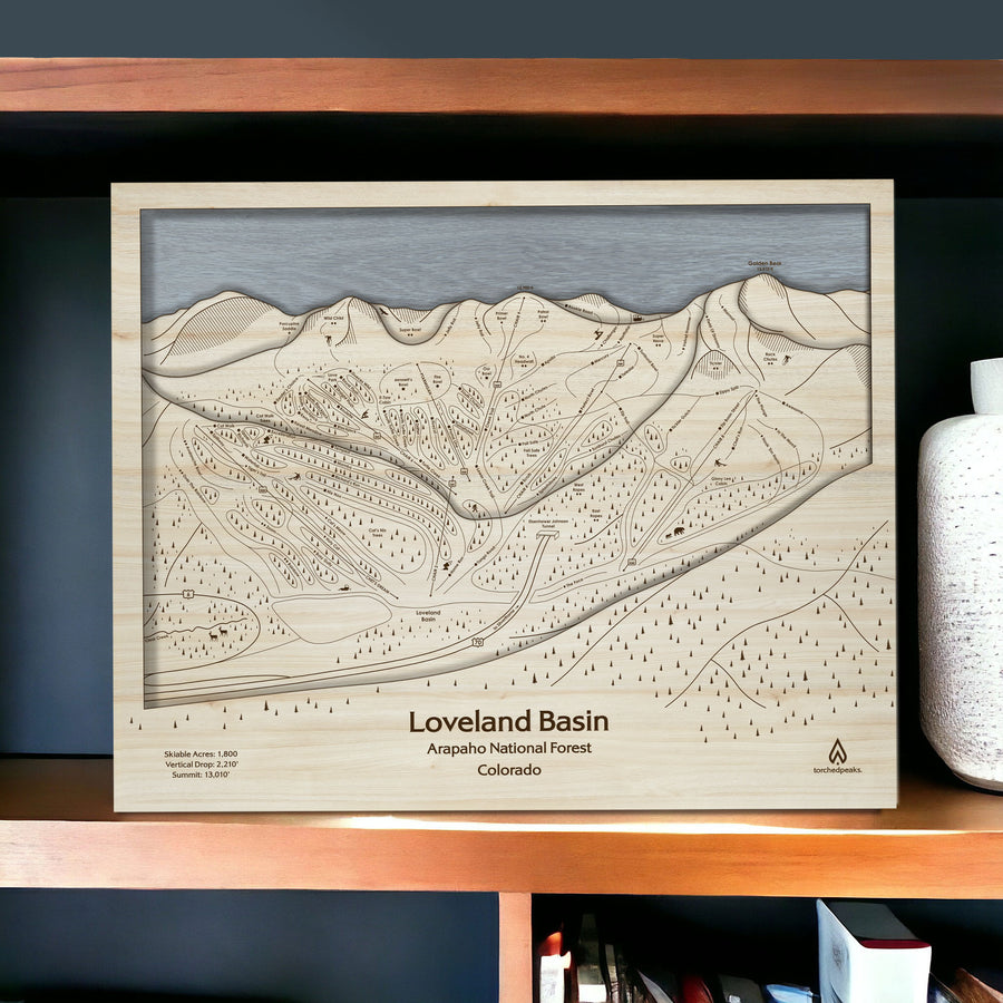 Loveland Colorado, Office Decor for Skiers, Snowboarders, Wooden Map