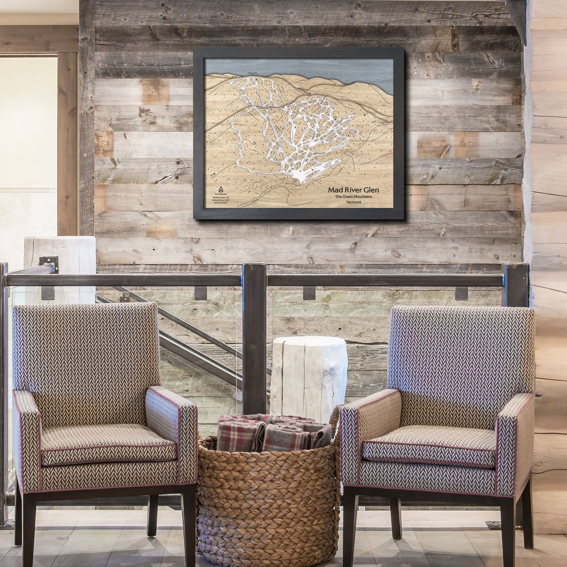 Ski House Decor: Large Wood Map of Mad River Glen ski resort