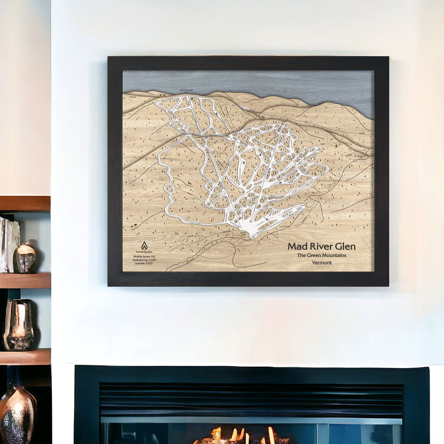 Skiing Wall Art: 3D Wood Map of Mad River Glen Vermont