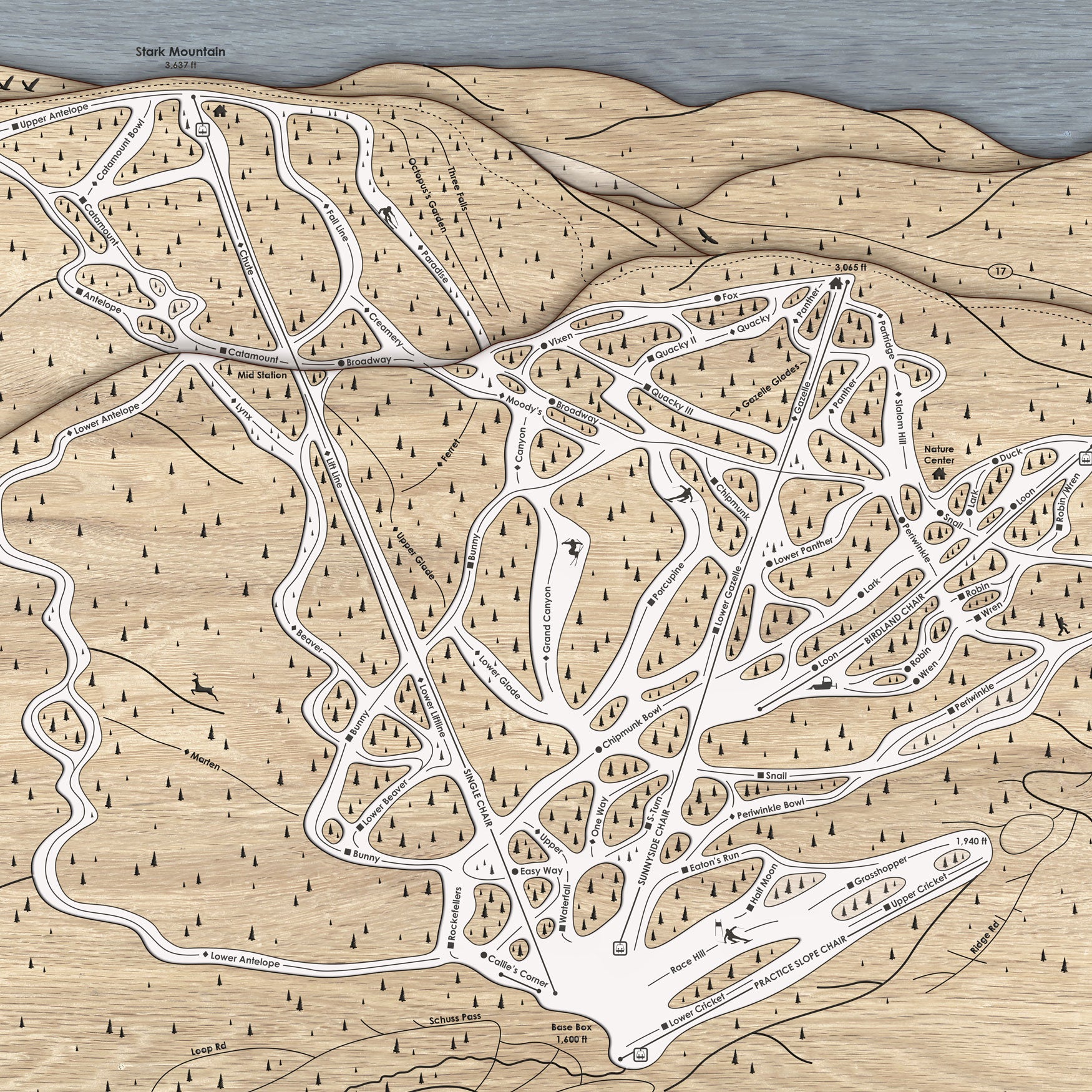 Engraved Wood Map: Mad River Glen Ski Resort