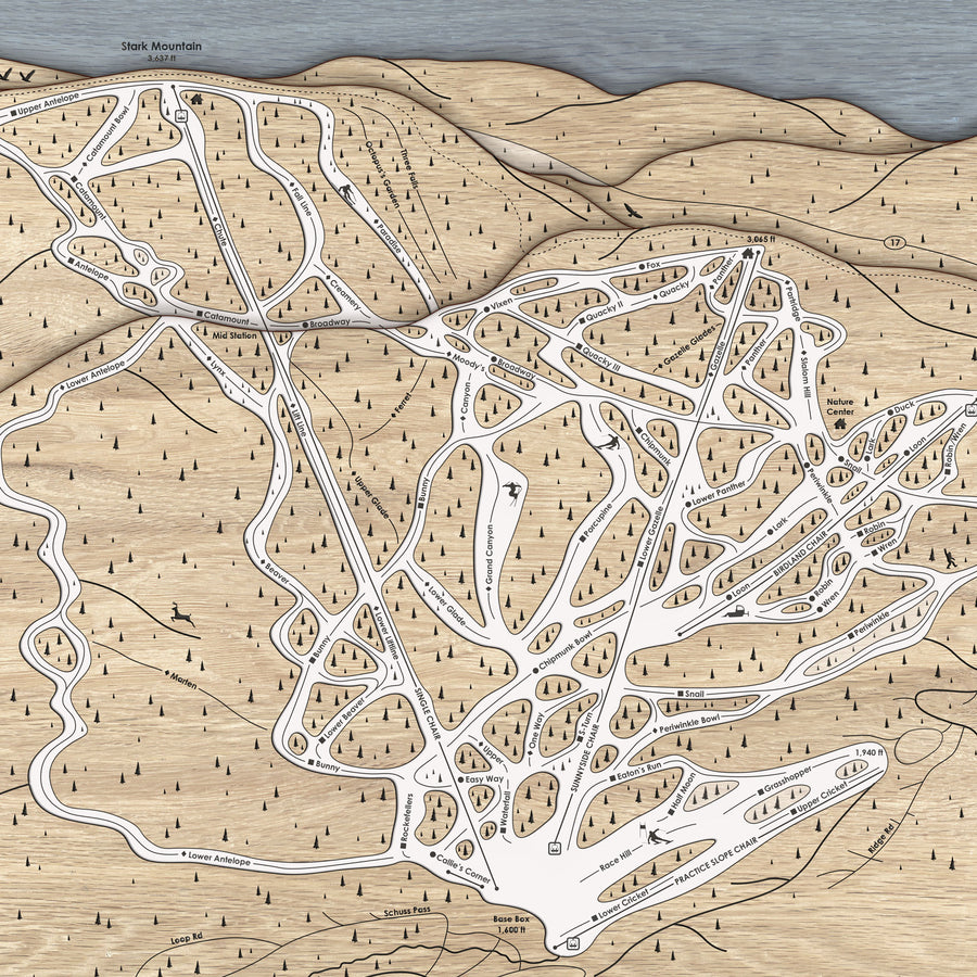 Engraved Wood Map: Mad River Glen Ski Resort