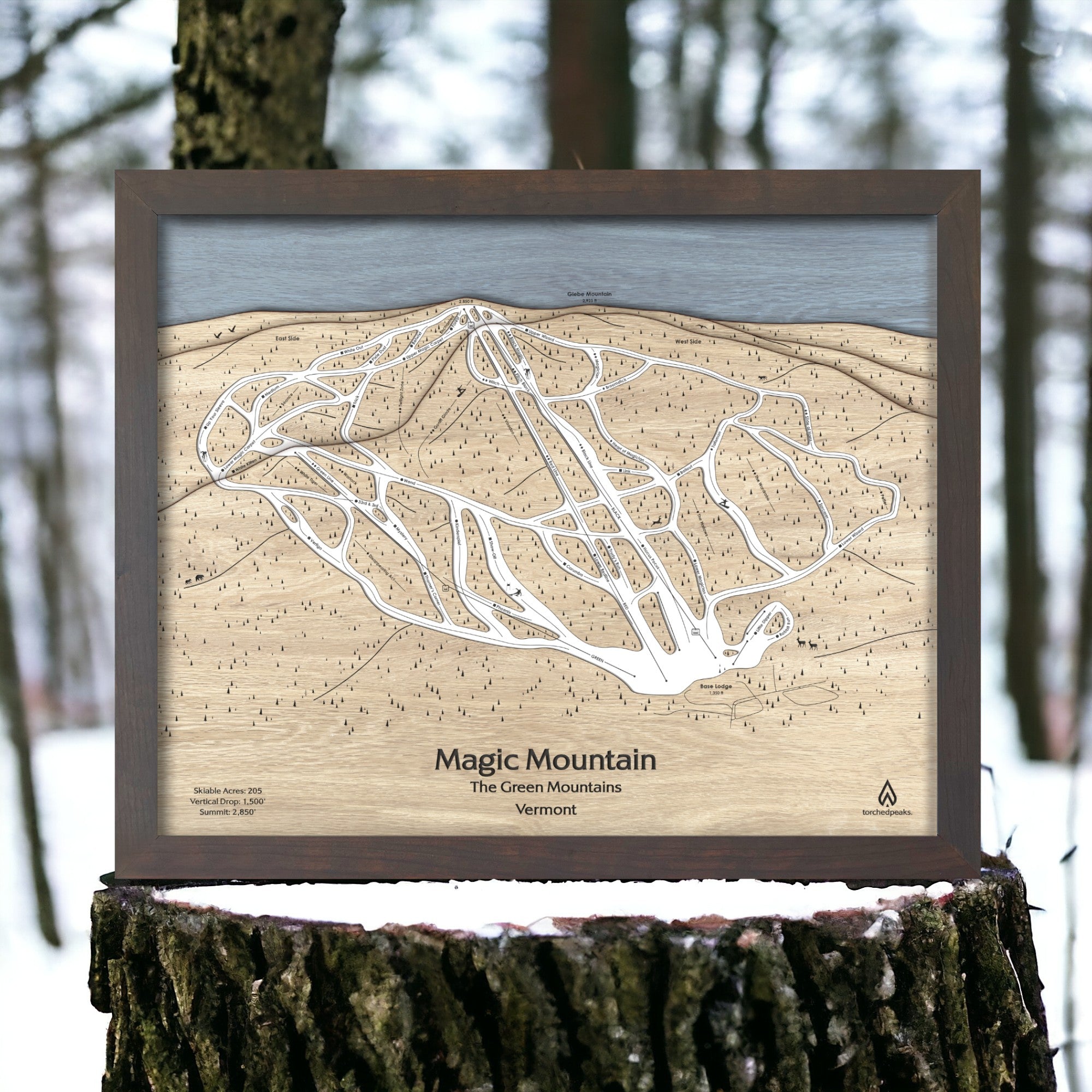 Magic Mountain VT Wooden Ski Resort Map, Custom Ski Resort Map