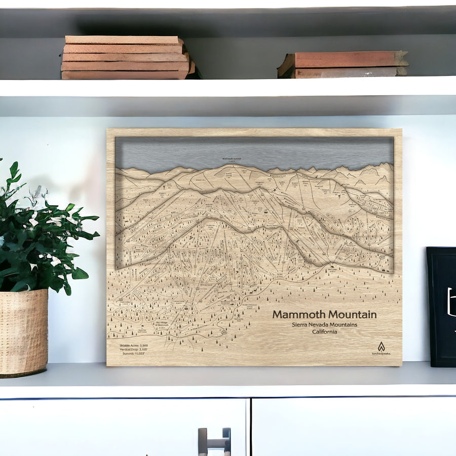 Skiing Art: Wooden Map of Mammoth Mountain in California