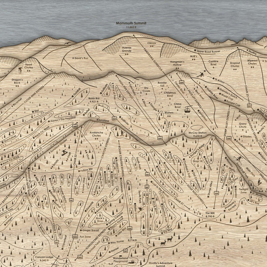 Mammoth Mountain Ski Trail Map | 3D Wood Ski Slope Map, Mountain Art, Laser engraved