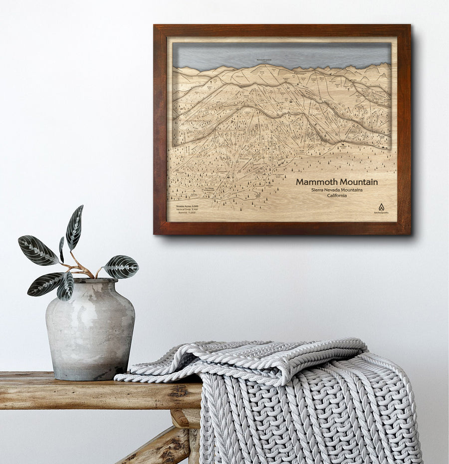 Mammoth Mountain Ski Trail Map | 3D Wood Ski Slope Map, Mountain Art, Skiing Decor