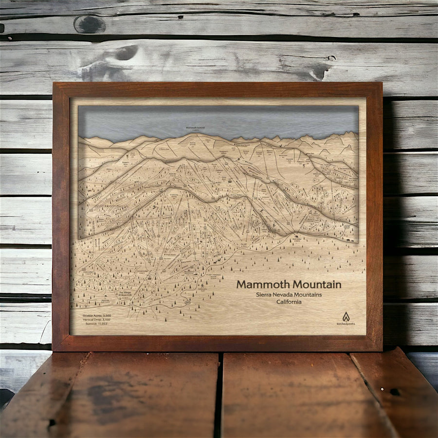 Mammoth Mountain 3D Wooden Map, Skiing Art