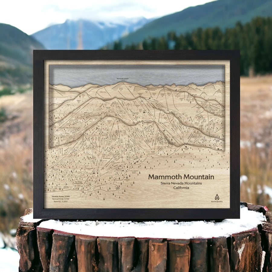 Ski House Decor: Layered, Wooden Mammoth Ski Resort Wall Map