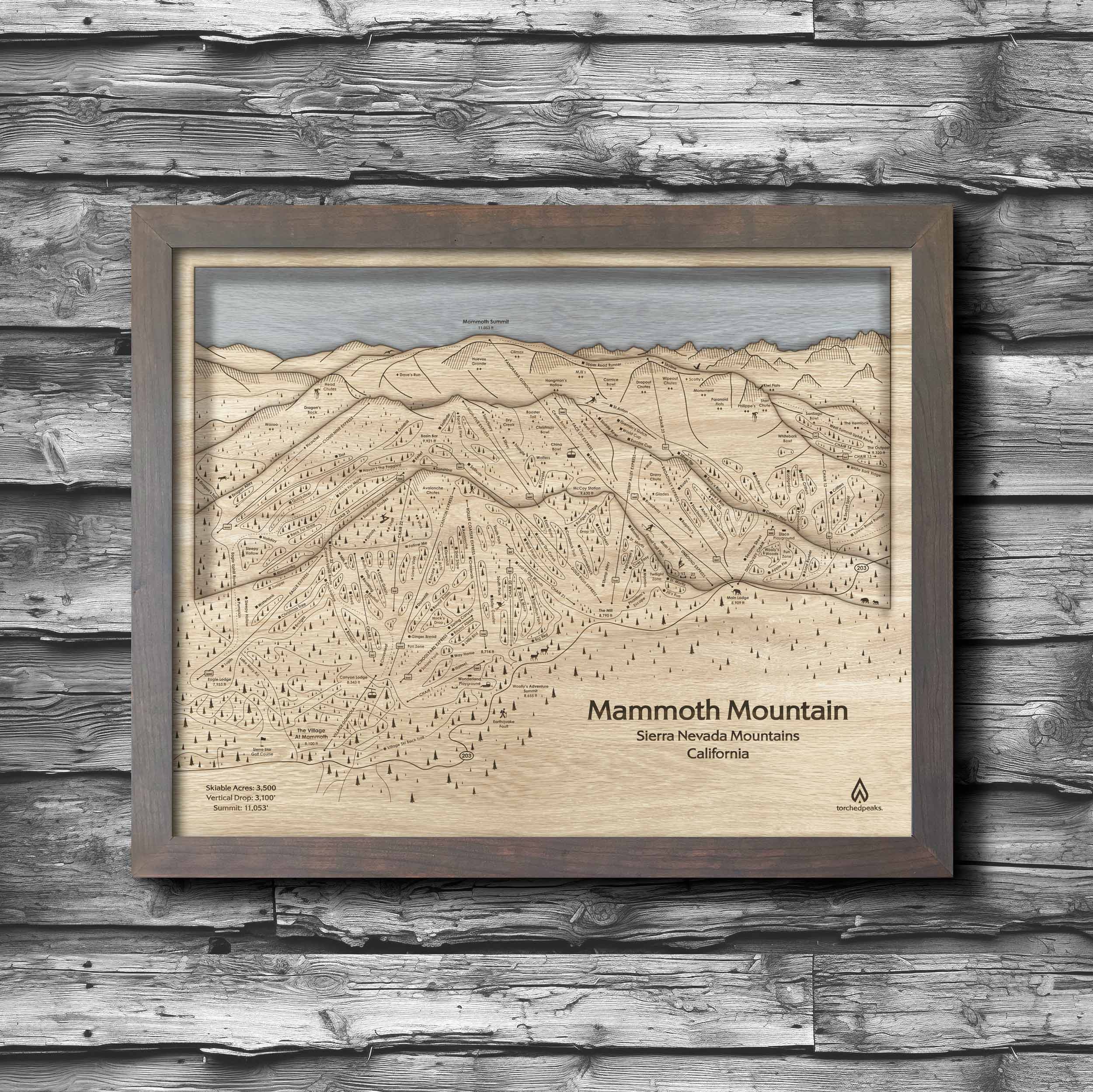 Mammoth Mountain Ski Trail Map | 3D Wood Ski Slope Map, Mountain Art