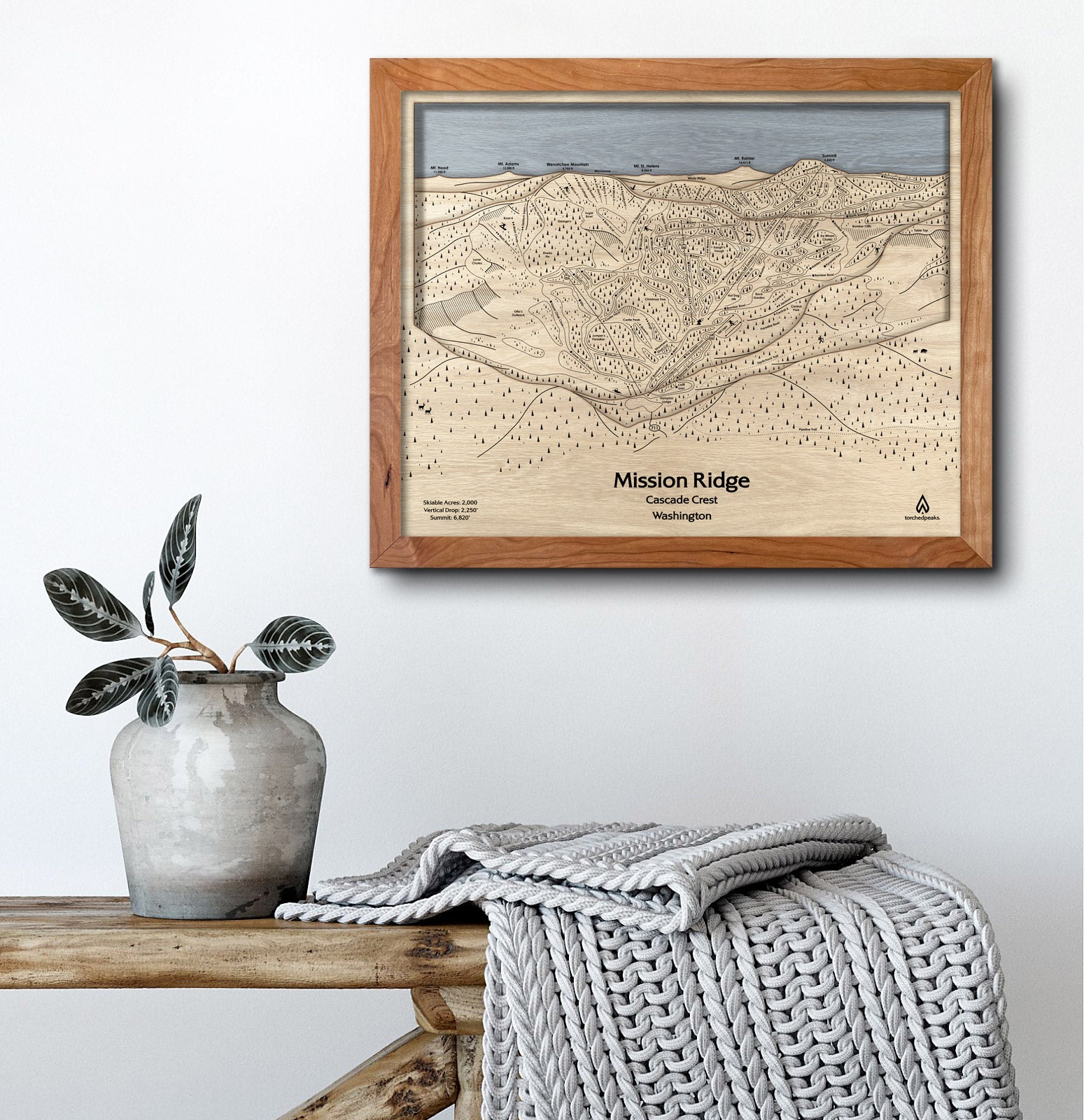 Mission Ridge Ski Trail Map | 3D Wood Layered Mountain Art, Cabin Decor